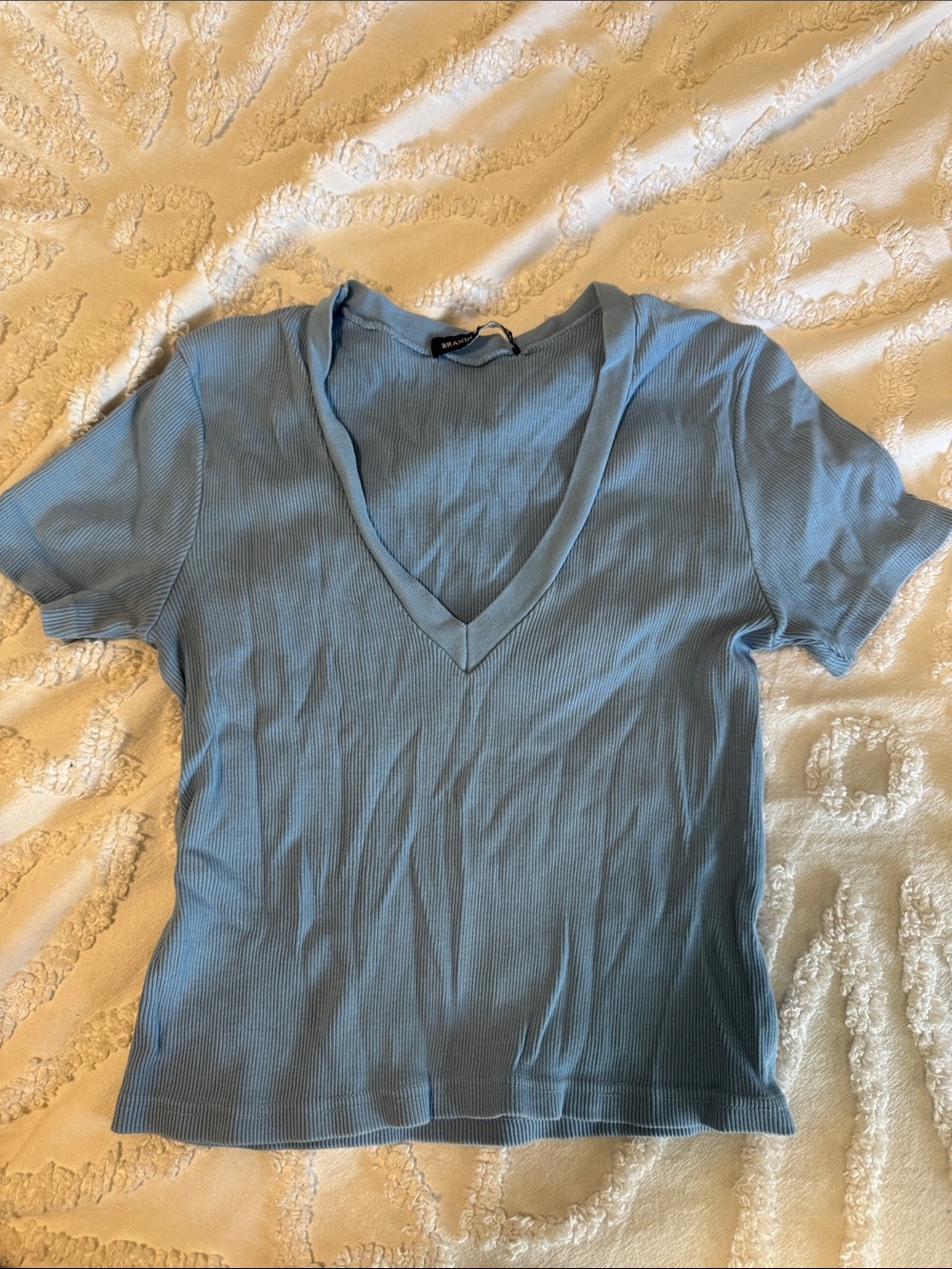 Brandy Melville Light Blue V-Neck Ribbed Women's Top